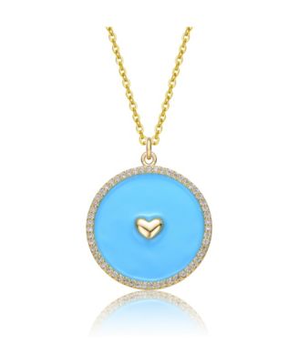 Kids 14k Yellow Gold Plated with clear Cubic Zirconia and Colored Enamel Round Pendant Necklace