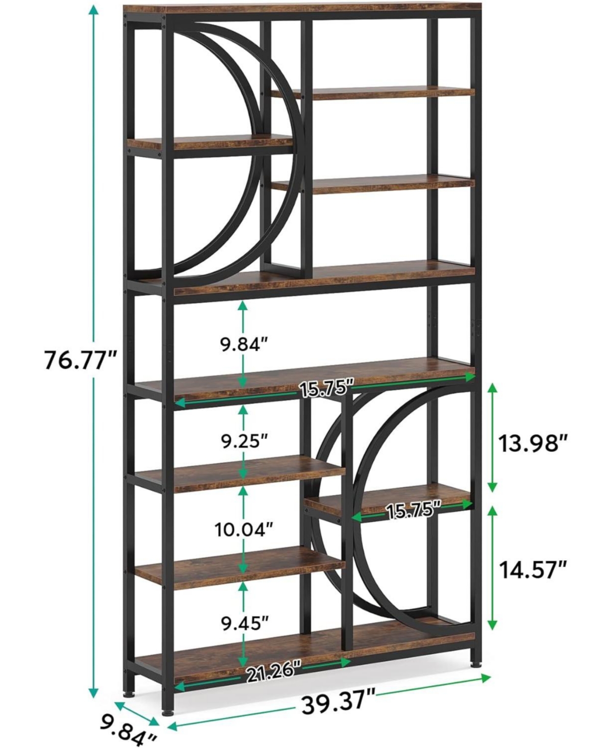 Tribesigns Bookshelf, Industrial 8-Tier Etagere Bookcases, 77-Inch Tall Book Shelf Open Display Shelves, Wood Look Accent Shelving Unit with Metal Fra