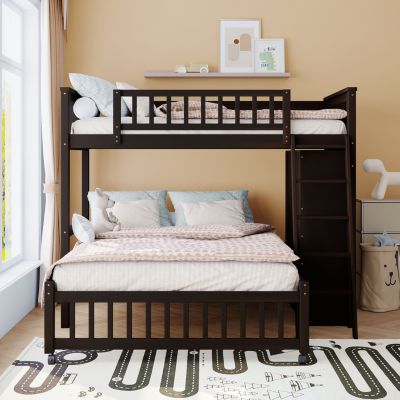 Twin Over Full Bunk Bed with Drawers and Shelves