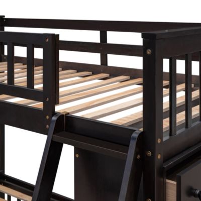 Twin Over Full Bunk Bed with Drawers and Shelves