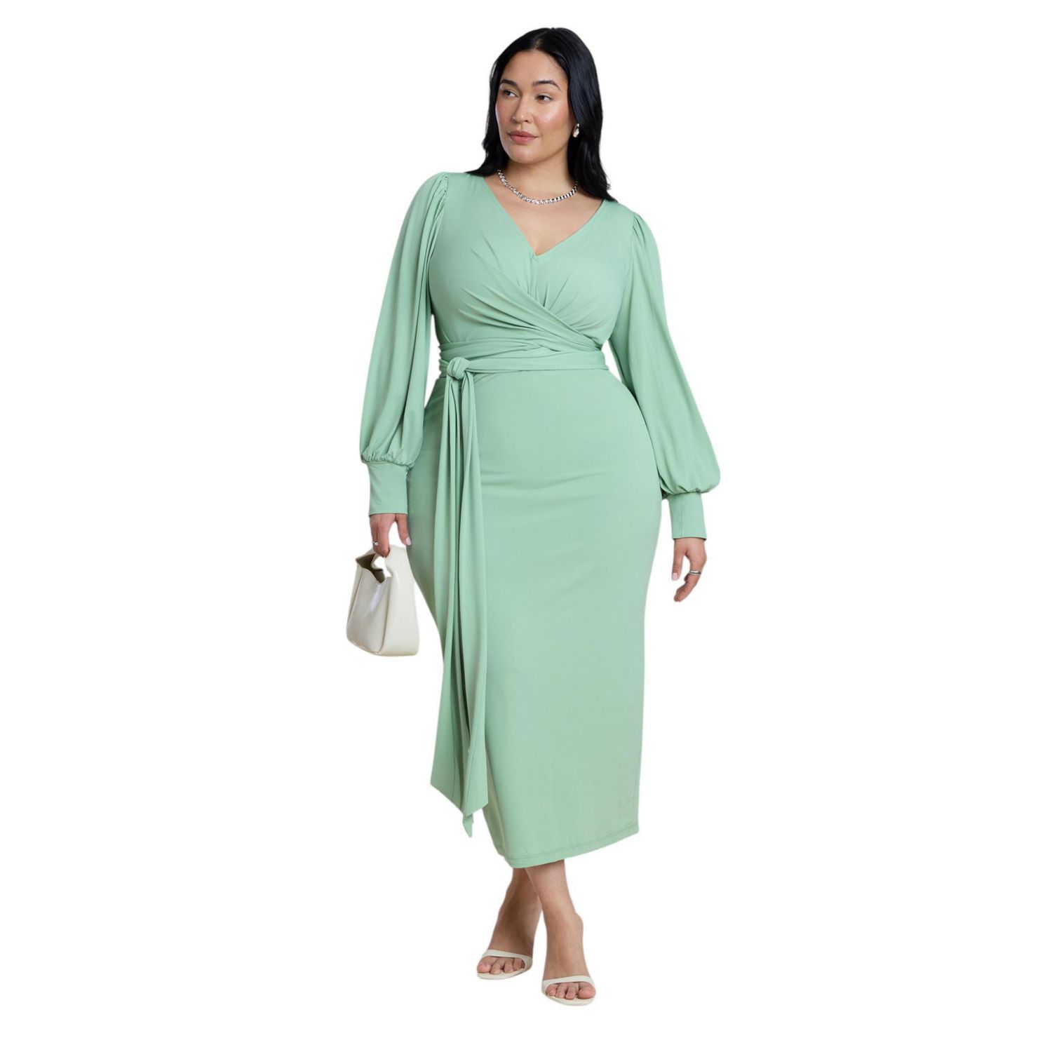 Women's Cross-Front Belted Knit Midi Dress