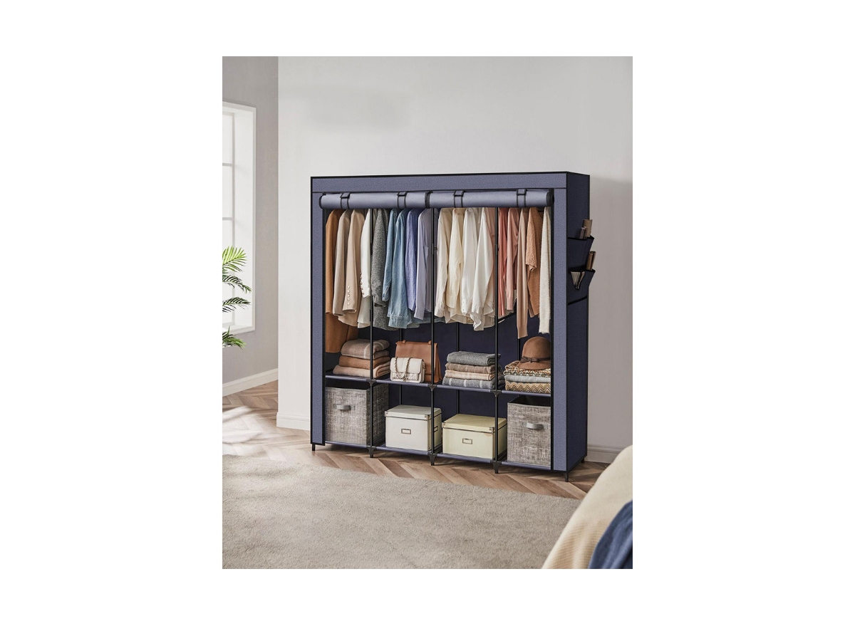 Slickblue Portable Closet, Wardrobe Closet Organizer With Cover, 3 Hanging Rods And Shelves, 4 Side Pockets