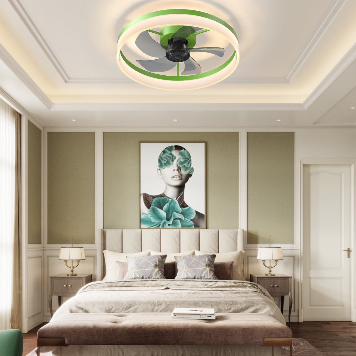 Streamdale Furniture Ceiling Fans With Lights Dimmable Led Embedded Installation Of Thin Modern Ceiling Fans - Green