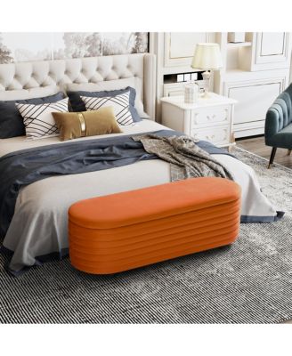 54" Wide Modern Upholstered Velvet Tufted Oval Storage Ottoman Bench