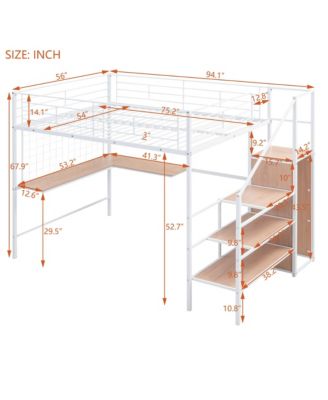 Metal Loft Bed with Desk, Ladder and Wardrobe