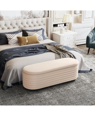 54" Wide Modern Upholstered Velvet Tufted Oval Storage Ottoman Bench