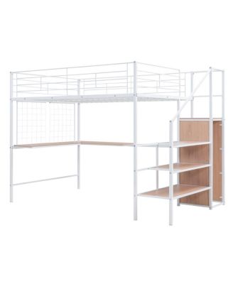 Metal Loft Bed with Desk, Ladder and Wardrobe