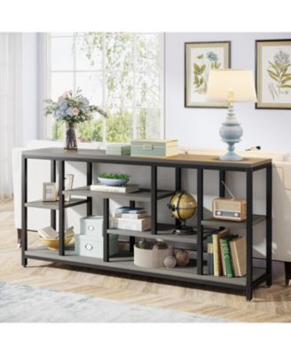 Wood 70.9-Inch Console Table with Storage Shelves and 3-Tier Frame