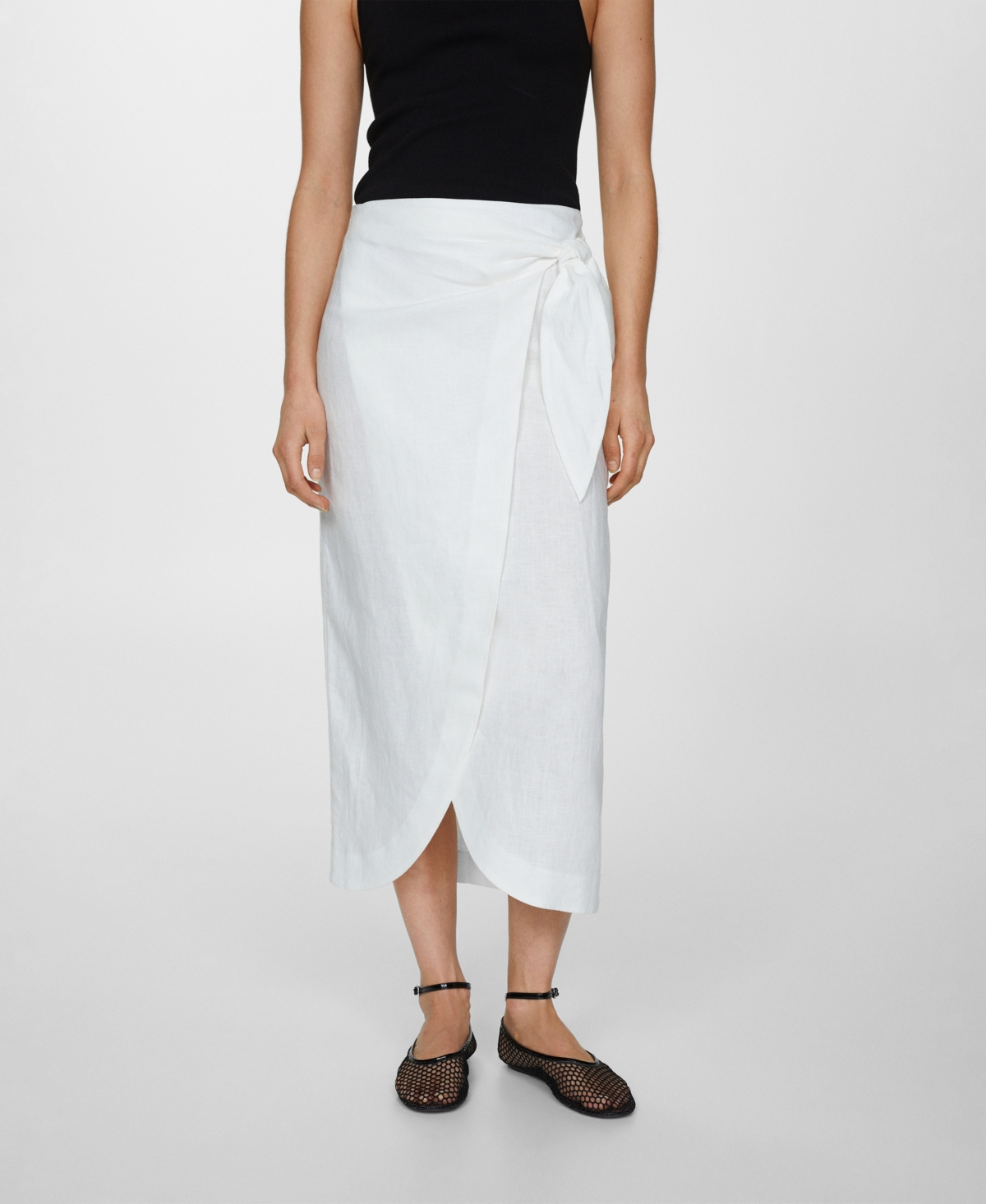 Shop Mango Women's Bow Linen Skirt In White