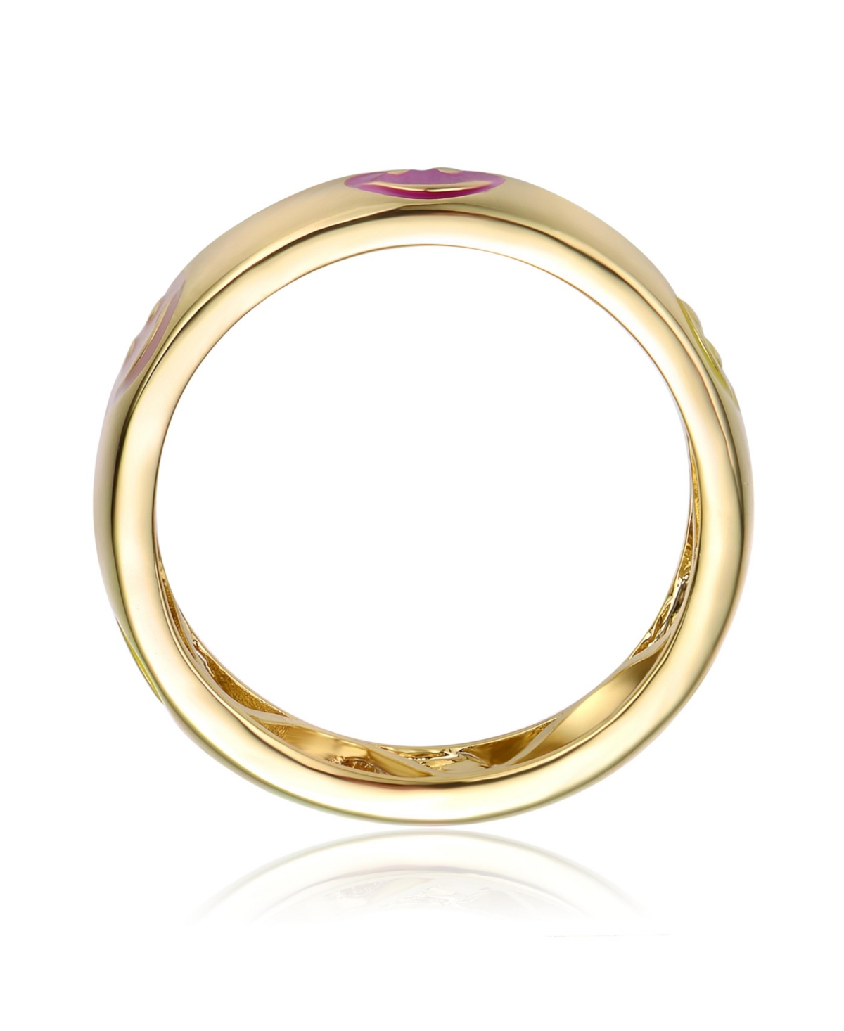 GiGiGirl Kids/Teens 14k Yellow Gold Plated Yellow &Emoji Smiling Face Stacking Band - Pink