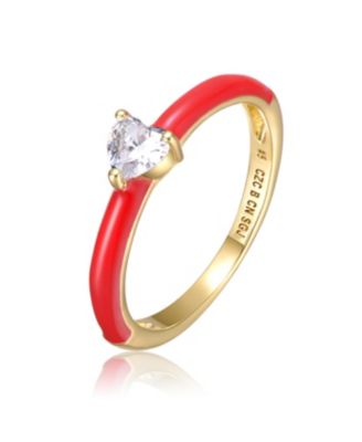 Brilliant 14k Gold Plated CZ Heart Solitaire Colored Enamel Ring
