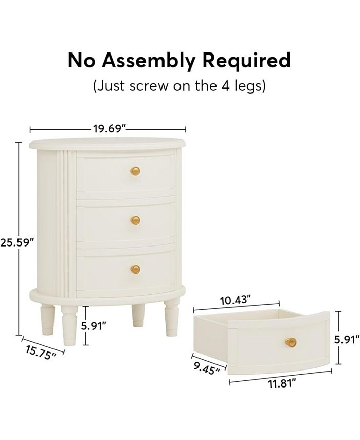 Tribesigns 3Drawer Nightstands Set of 2, OffWhite Bed Side Table for Bedroom, No Assembly