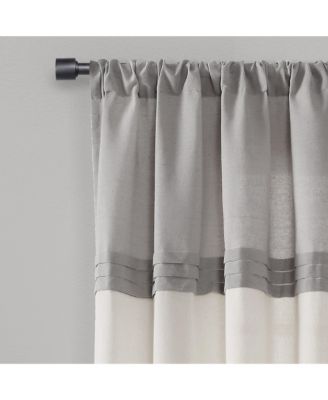Farmhouse Faux Linen Colorblock Pleated Window Curtain Panels