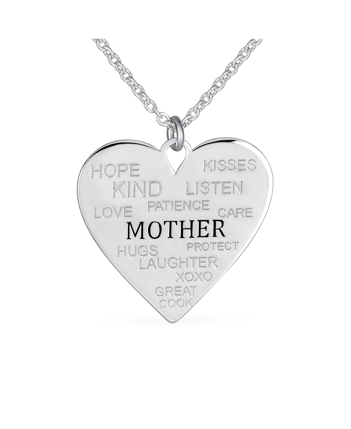Heart Inspirational Message Best Words Describe Your Mother Heart Pendant Necklace For Women Mom .925 Sterling Silver Custom Engraved -
