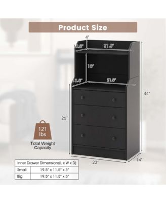 3-Drawer Dresser 44" Tall Wood Storage Organizer Chest with 2 Open Shelves