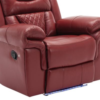 Single Peice Faux Leather Manual Recliner Chair with LED Lights for Home Theater