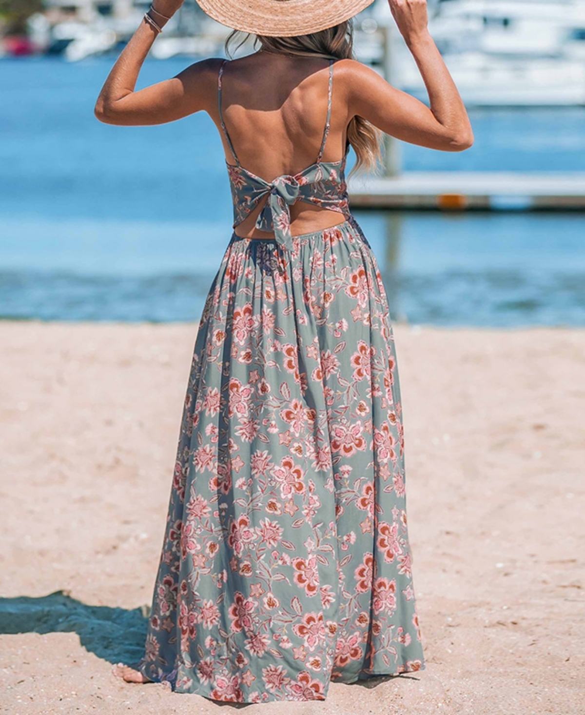 Cupshe Women's Pink Floral Sweetheart Twist & Keyhole Maxi Beach Dress