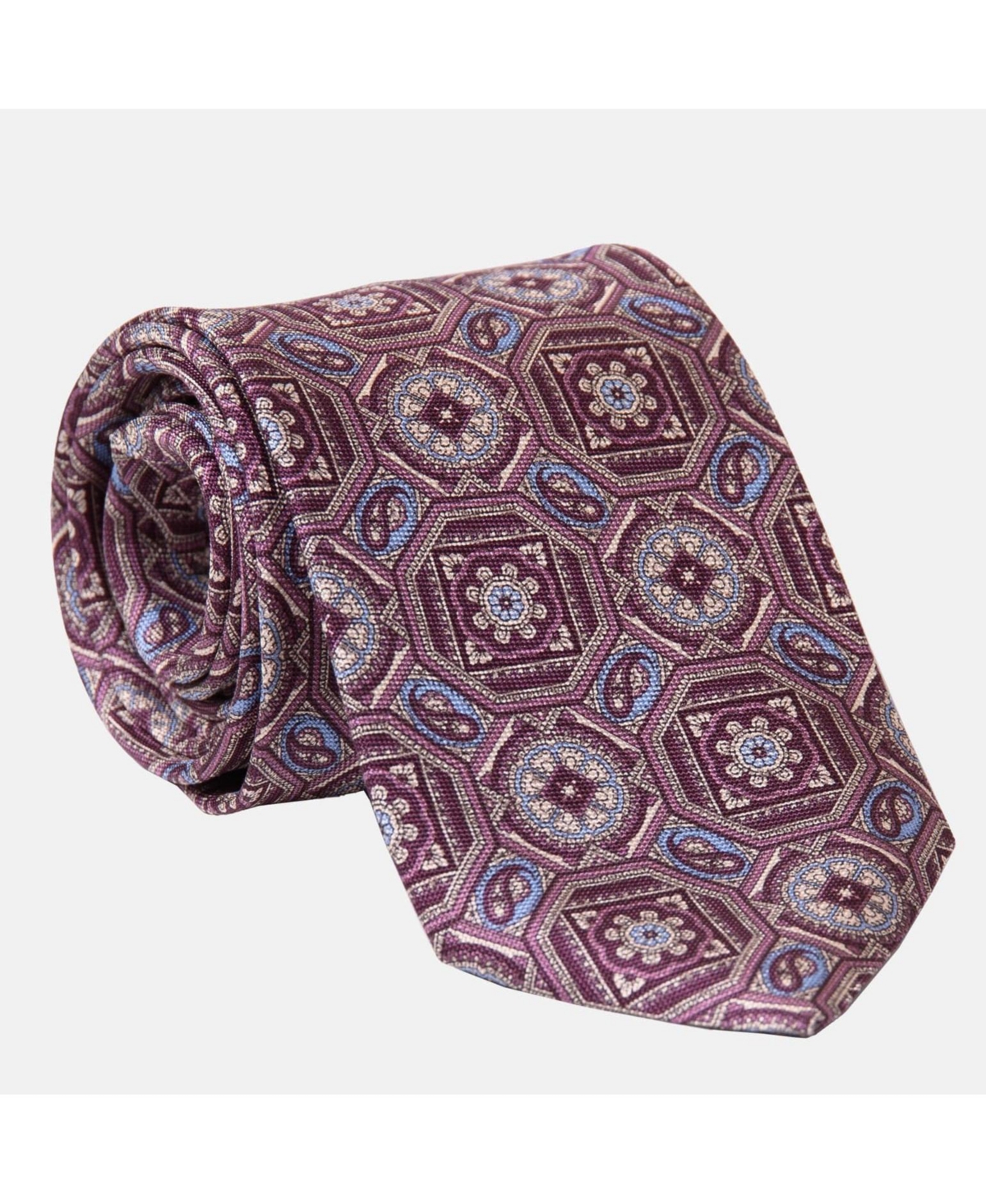 Big & Tall Mantova - Extra Long Printed Silk Tie for Men - Burgundy
