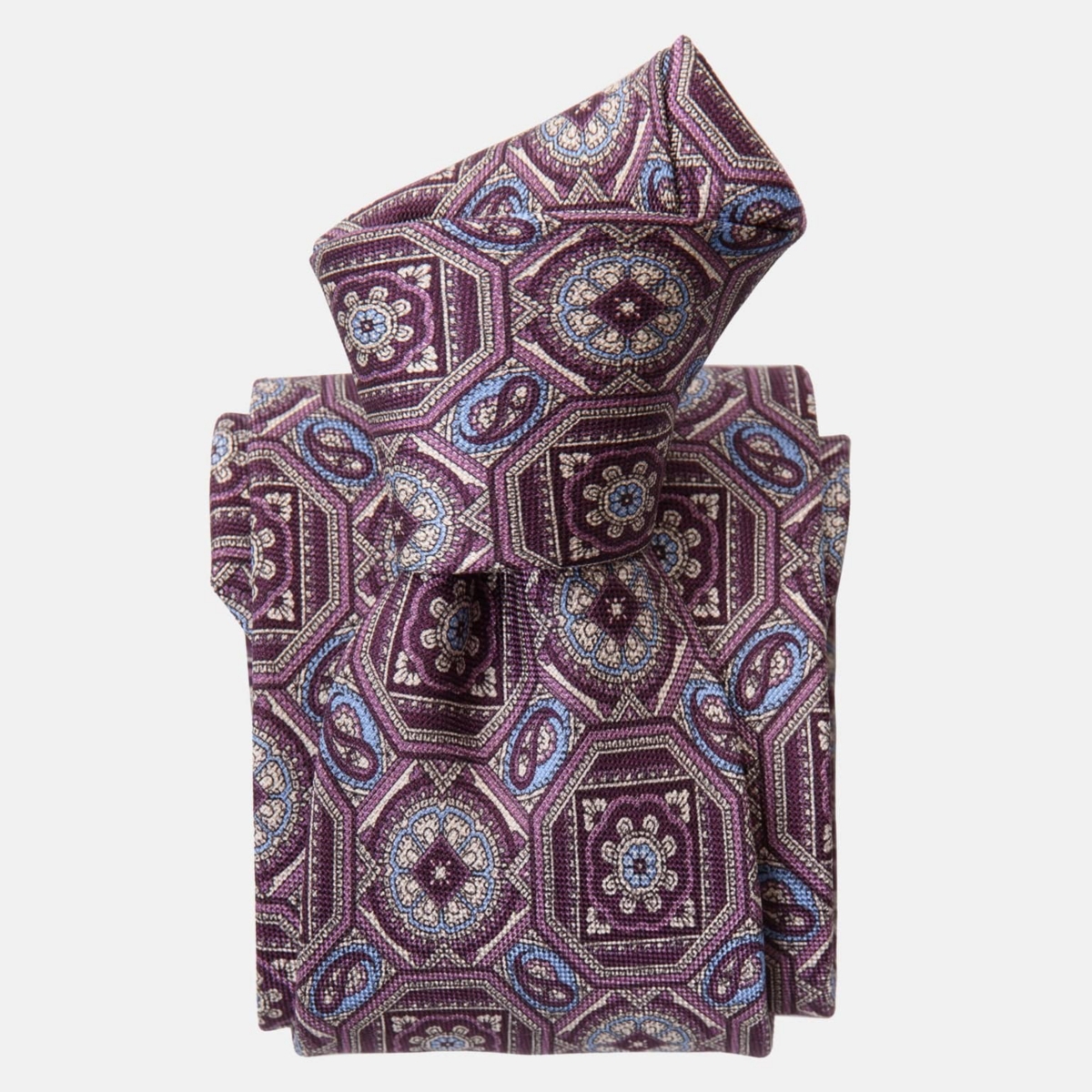 Big & Tall Mantova - Extra Long Printed Silk Tie for Men - Burgundy