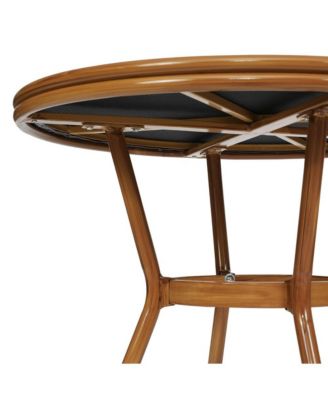 Mael Bistro Style Table With Tempered Glass Top, Textilene, And Bamboo Finished Metal Frame For Indoor/Outdoor Use