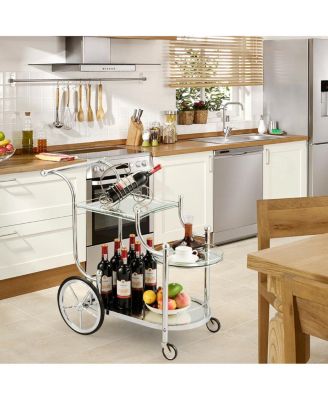 Kitchen Rolling Bar Cart with Tempered Glass Suitable for Restaurant and Hotel