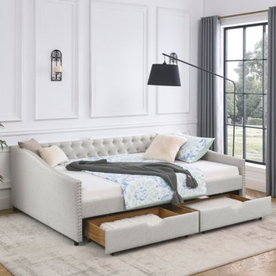 Queen Size Upholstered Daybed with Drawers
