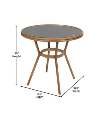 Mael Bistro Style Table With Glass Top, Textilene, 2 Stack Chairs, And Bamboo Finished Metal Frame For Indoor/Outdoor Use