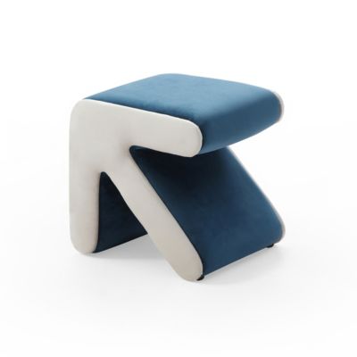 Modern Velvet Upholstered Stool & Coffee Table, Blue+Beige