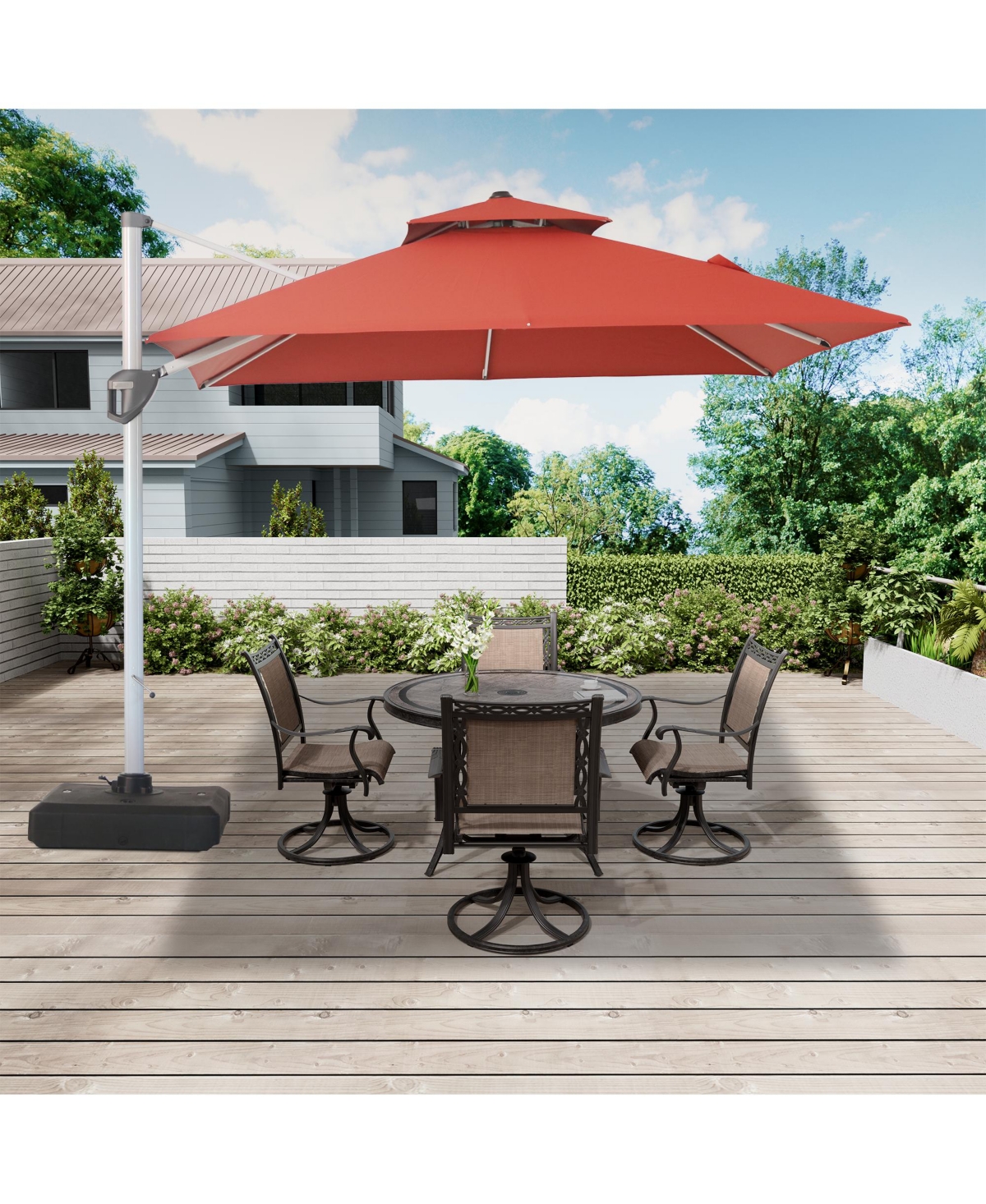 Mondawe ft Cantilever Patio Umbrella with 360° Rotation, Cover and Base Included, Beige