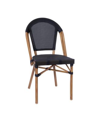 Mael Bistro Style Table With Glass Top, Textilene, 2 Stack Chairs, And Bamboo Finished Metal Frame For Indoor/Outdoor Use