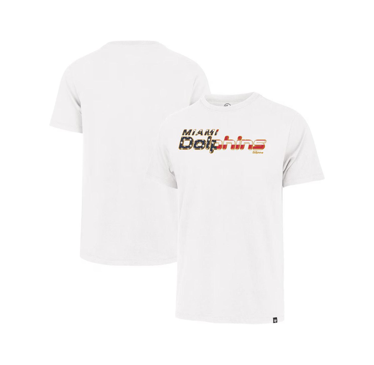 47 Men's White Miami Dolphins Flag Script Franklin T-Shirt