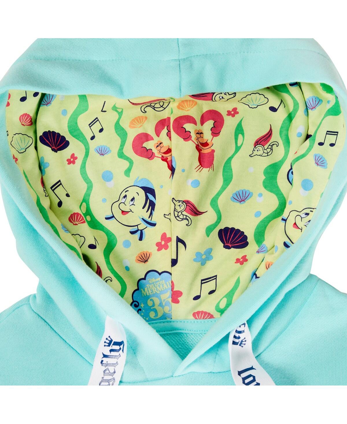 Loungefly Men's & Women'sThe Little Mermaid 35th Anniversary Ariel Flounder Pullover Hoodie - Light Blue