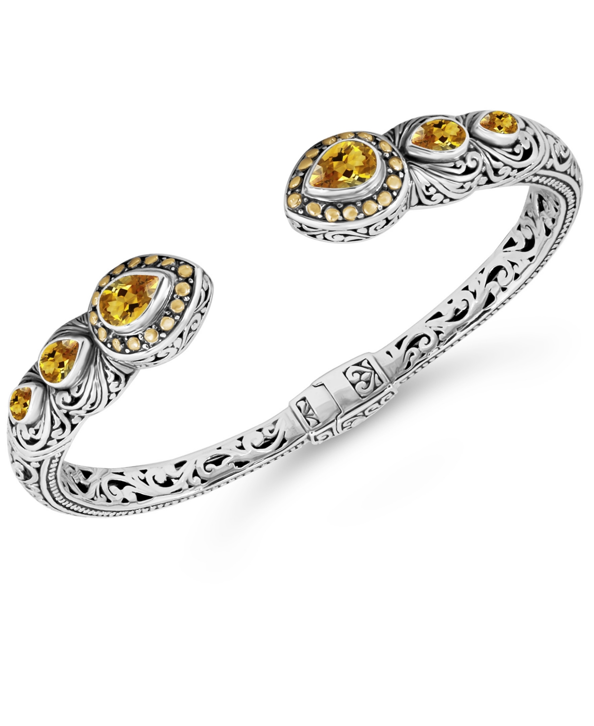 Citrine & Bali Ubud Cuff Bracelet in Sterling Silver and 18K Gold - Silver