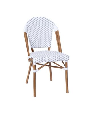 Celia Bistro Style Table With Glass Top, Pe Rattan, 2 Stack Chairs, And Bamboo Finished Metal Frame For Indoor/Outdoor Use