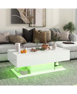 LED Coffee Table with 2 Drawers 20-Color Dimmable LED Lights & Remote Control