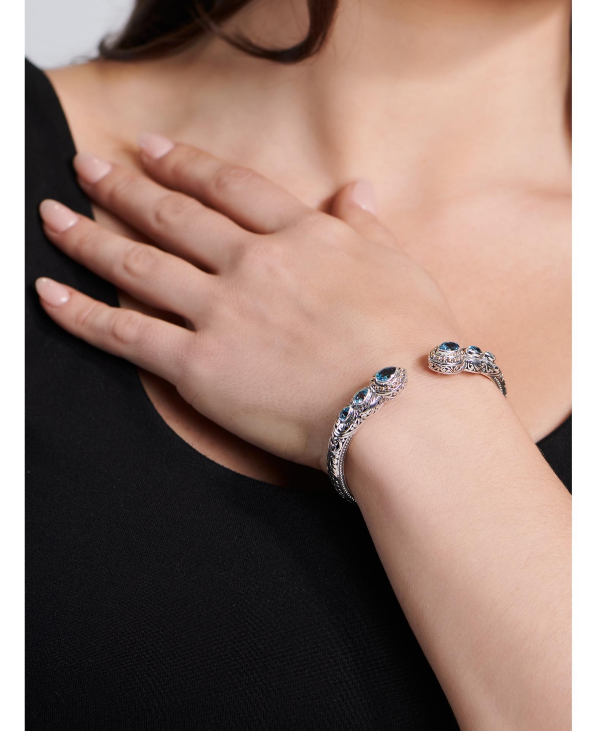 Devata Garnet & Bali Ubud Cuff Bracelet in Sterlingand 18K Gold - Silver
