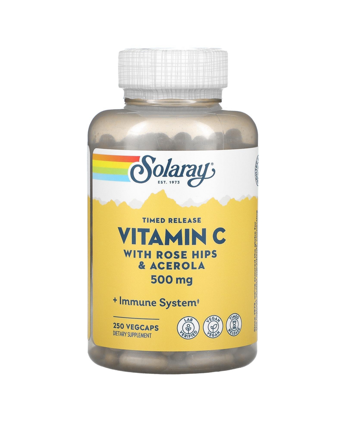 Timed Release Vitamin C with Rose Hips & Acerola 500 mg - 250 VegCaps - Assorted Pre-pack (See Table