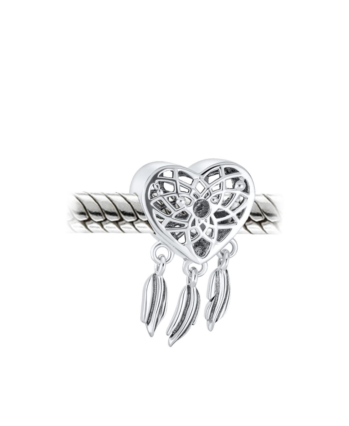Bling Jewelry Hopes Dreams Heart Spiritual Amulet Symbol Dream Catcher Dangle Charm Bead Tassel Feather Leaves For Women Sterling Silver Fits European