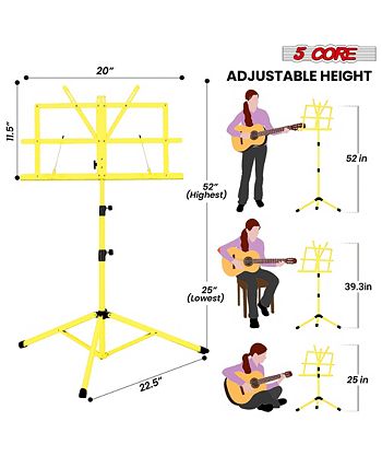 5 Core Music Stand Yellow 2 in 1 Dual-Use Adjustable Folding Sheet ...