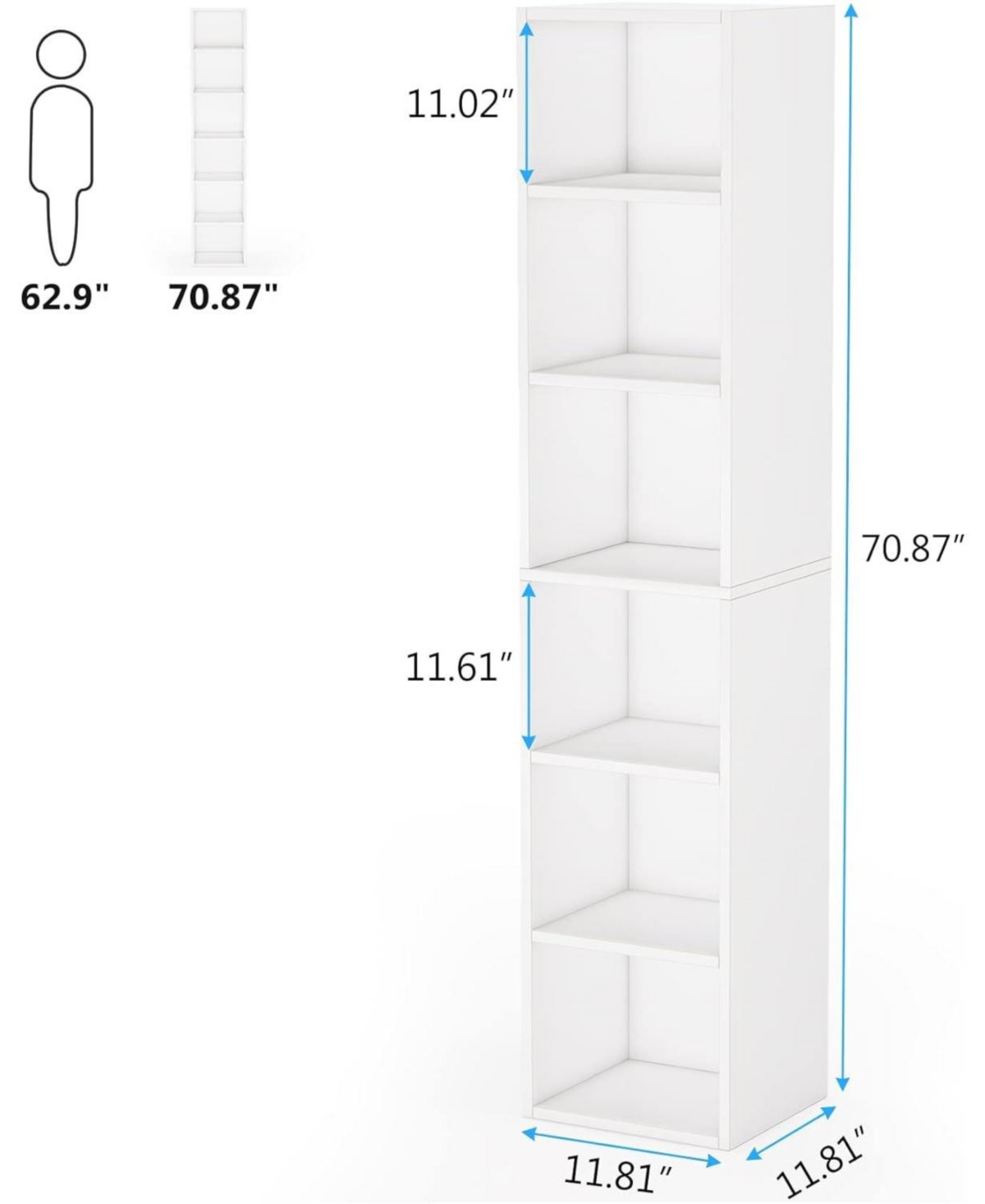 Tribesigns ModernBookcase, 6 Tier Cube Shelves Design, Tall Narrow Bookcase with Storage for Home Office - White