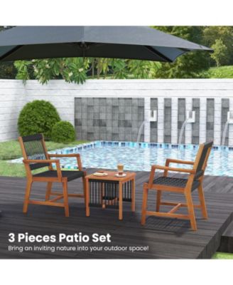 3 Pieces Acacia Wood Patio Conversation Sets with Armchairs Coffee Table