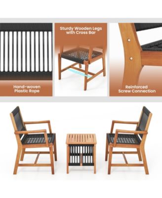 3 Pieces Acacia Wood Patio Conversation Sets with Armchairs Coffee Table