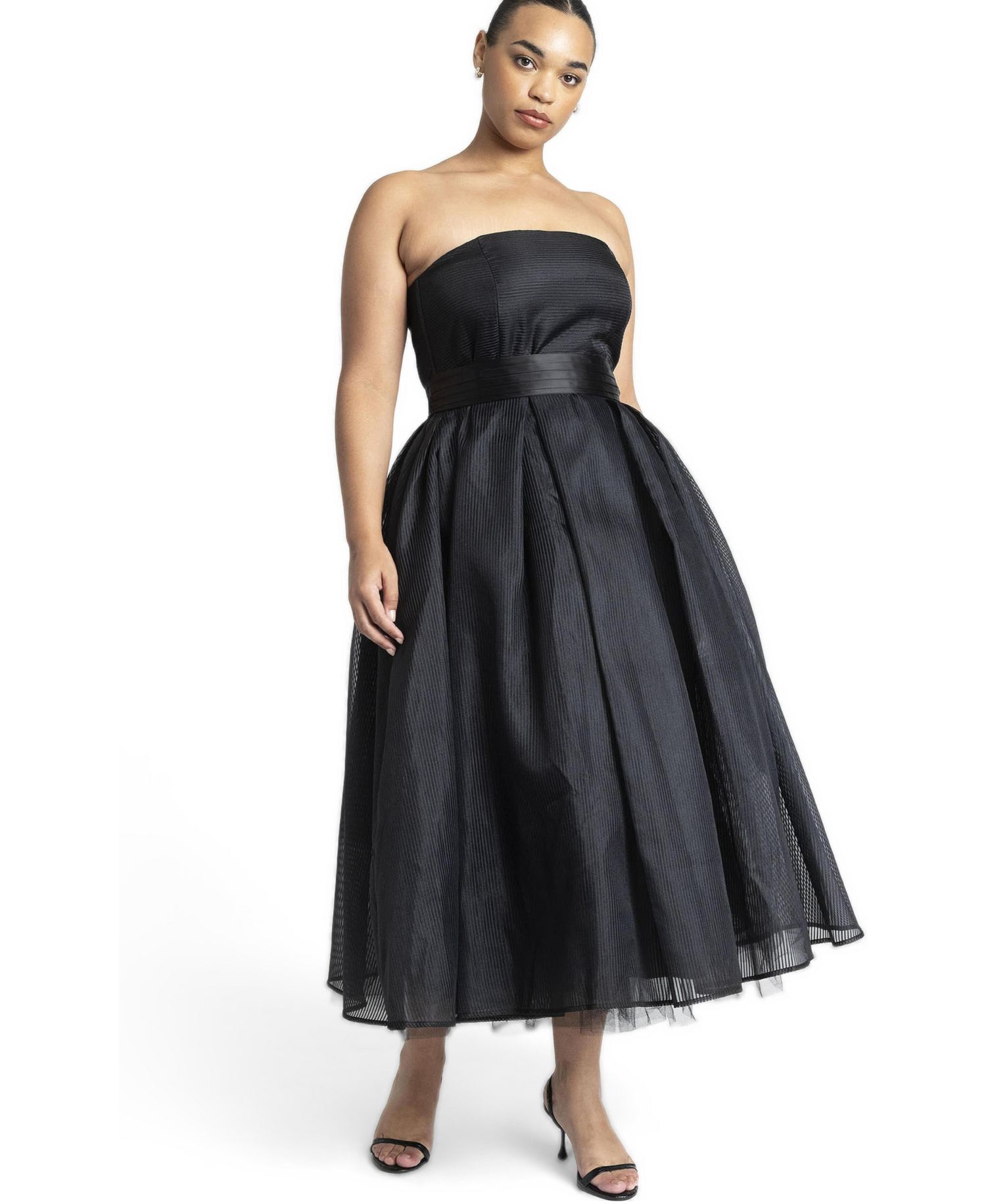 Women's Strapless Organza Midi Dress