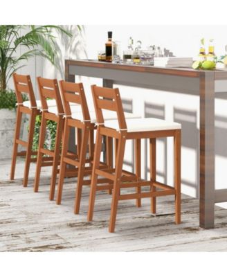 Set of 2 Outdoor Wood Barstools with Soft Seat Cushion