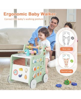6-in-1 Wooden Baby Stroller with Play Kitchen for Kids Over 12 Months