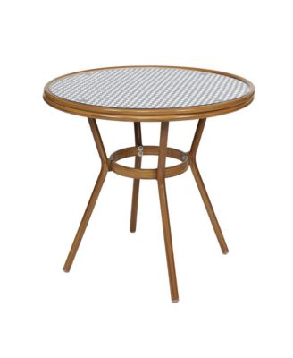 Sacha Bistro Style Table With Glass Top, Pe Rattan, 2 Stack Chairs, And Bamboo Finished Metal Frame For Indoor/Outdoor Use