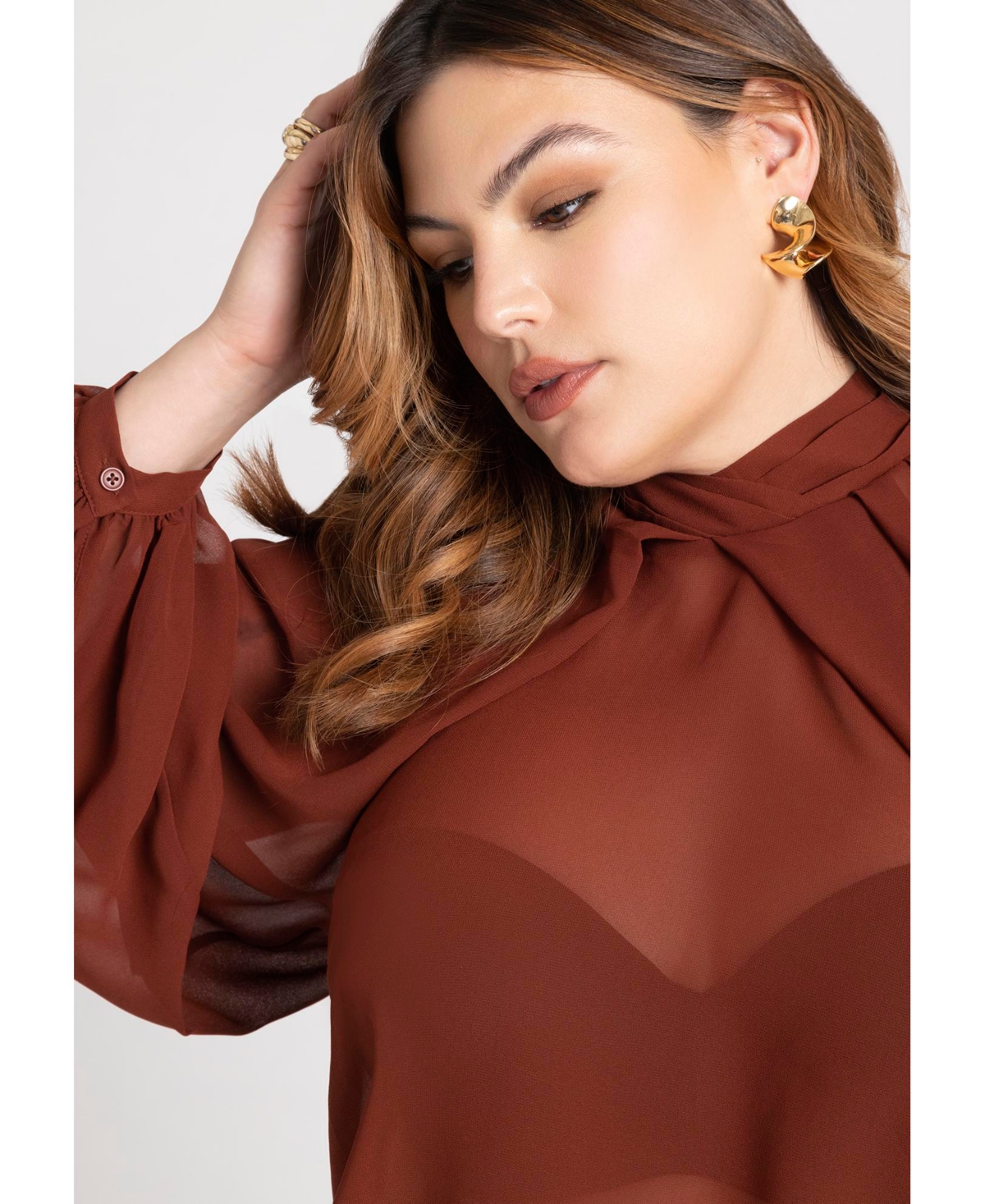 Eloquii Women's Plus Draped Sleeve Chiffon Top