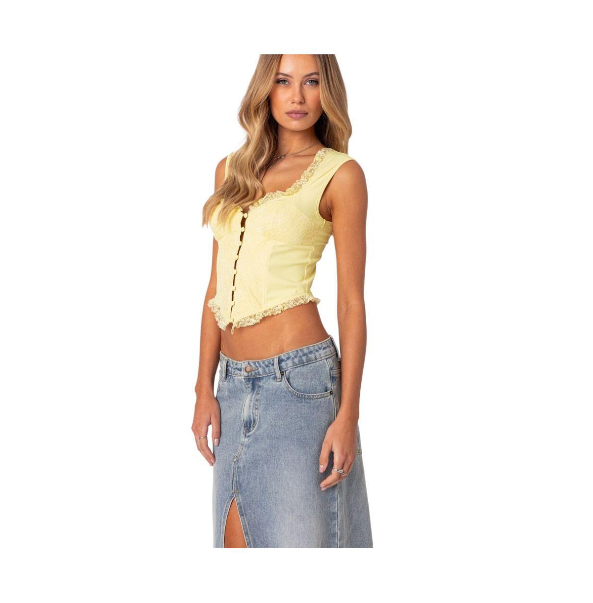 Edikted Women's Button Front Lacey Corset Top