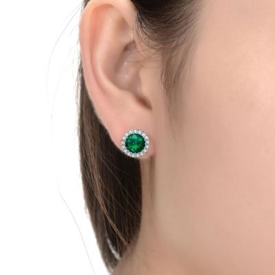 Sterling Silver with Colored Cubic Zirconia Stud Earrings