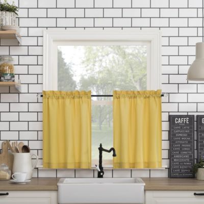 Martine Microfiber Semi-Sheer Rod Pocket Kitchen Curtain Valance and Tiers Set
